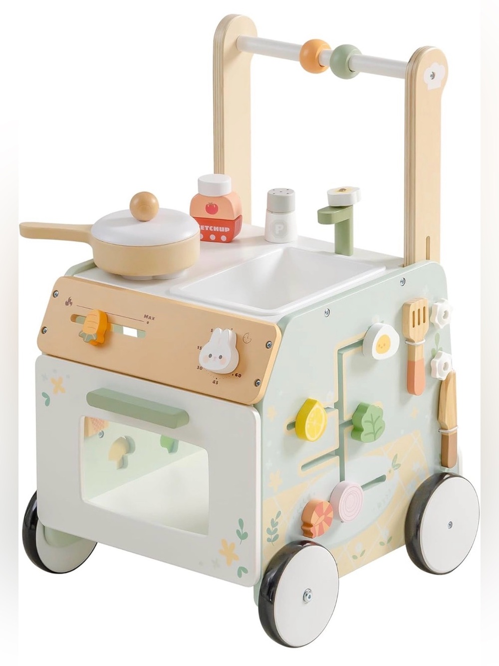 Wooden Pastel Play Kitchen Walker with Accessories - Green/Beige